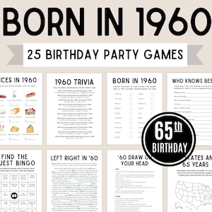 65th Birthday Games | Born in 1960 Games | Born in 1960 Birthday Games | 65th Birthday Party Games | 1960 Trivia | 65th Birthday Bundle