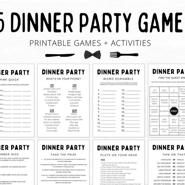 Dinner Party Games | Printable Dinner Party Games | Dinner Games | Dinner Table Games | Icebreaker Game | Happy Hour Games | Work Party Game