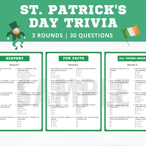 St. Patrick&#39;s Day Trivia | St. Patty&#39;s Trivia | St Patrick&#39;s Day Games | St Patty&#39;s Day Game | St Patricks Day Games for Adults Kids Office