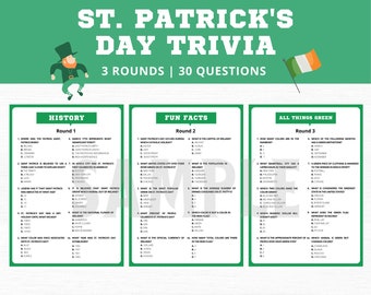 Juego de preguntas y respuestas del Día de San Patricio / 3 rondas (Descarga instantánea)
