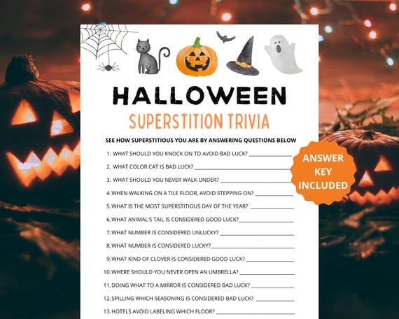 Superstition Trivia | Halloween Games | Halloween Party Games | Halloween Games Adults Kids | Halloween Game | Fun Halloween | Printable