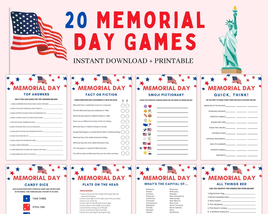 Memorial Day Games  Patriotic Games  Memorial Day Bingo