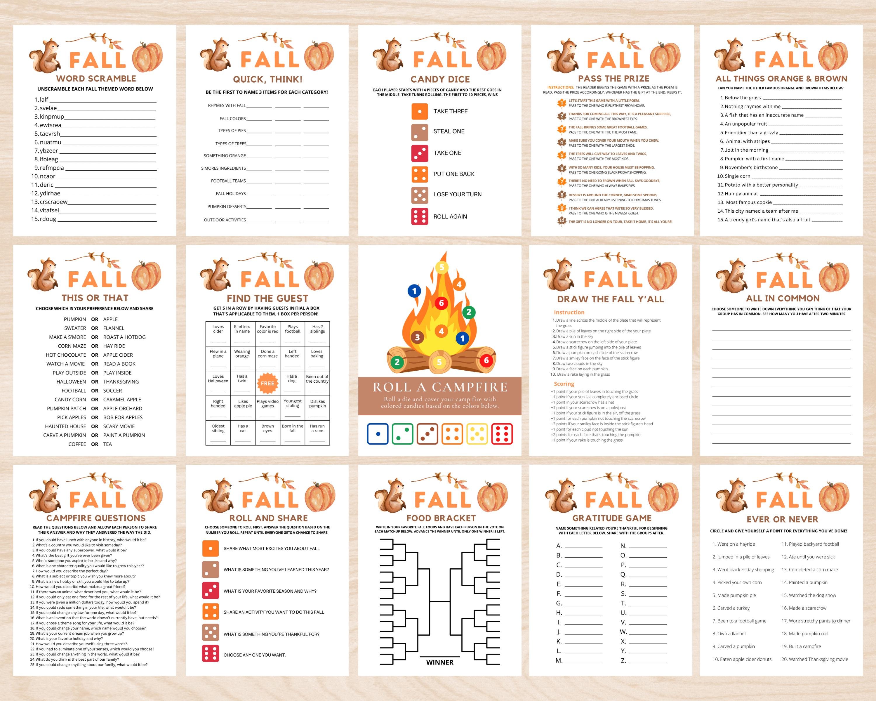 Fall Gme Fall Games Mega Bundle: Printable Autumn Games & Activities (digital ...