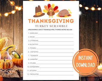 Thanksgiving Game | Thanksgiving Turkey Scramble | Thanksgiving Games Adults Kids | Thanksgiving Party Games | Thanksgiving Games Printable