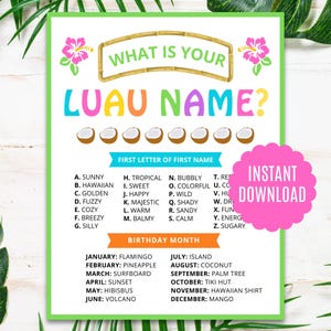 What&#39;s Your Luau Name? | Luau Game | Aloha Game | Luau Party Game | Luau Party | Luau Printables | Luau Activities | Luau Birthday Party
