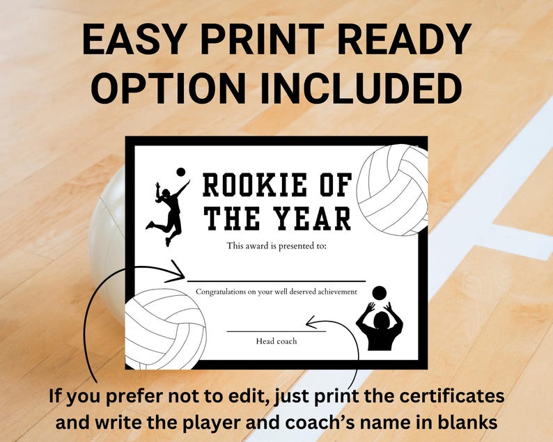 Volleyball Rookie Card Editable Volleyball Award Certificates | Team Awards (digital Download ...