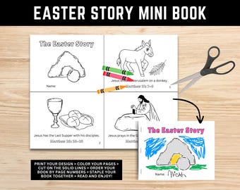 Easter Story Mini Book: Bible Coloring Craft (Digital Download)