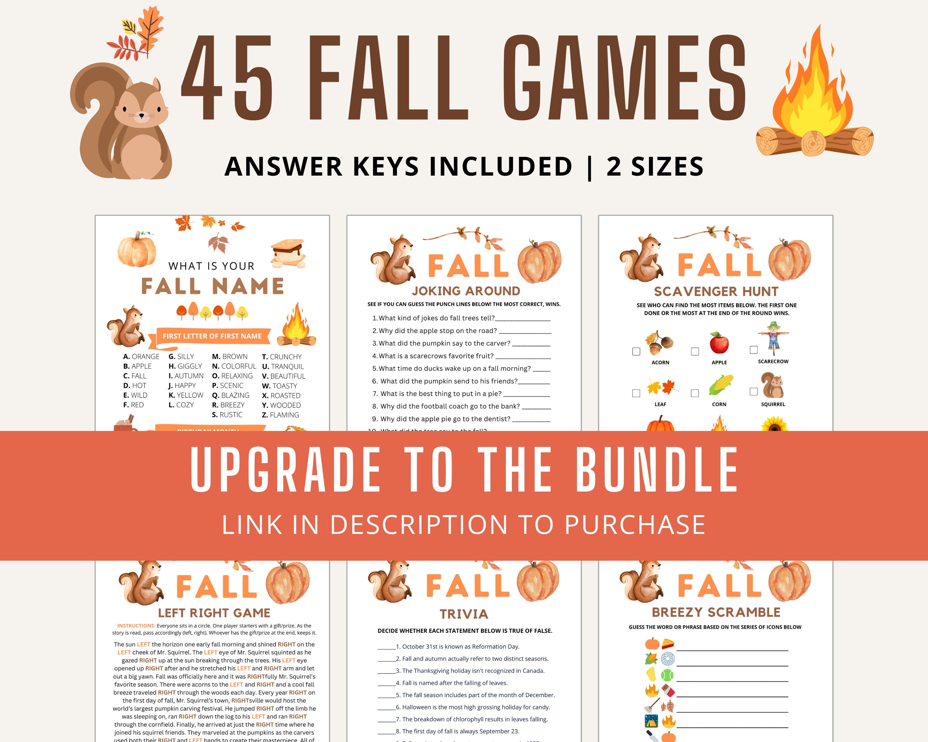 Fall Bingo Game | Fall Game | Fall Game Printable | Fall Party