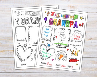 Grandpa Questionnaire Craft | Grandparents Day Coloring Page (Digital Download)