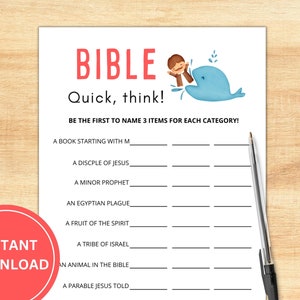 Bible Quick Think | Bible Game | Bible Games for Adults Kids Teens | Bible Trivia Game | Christian Games | Youth Group Game | Printable