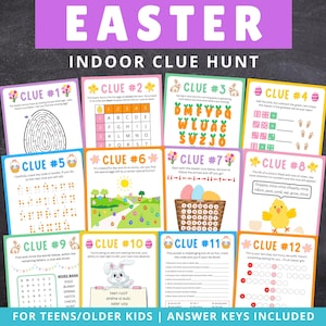 Osterschnitzeljagd für Jugendliche | Ostern Hinweis Jagd | Ostern Schatzsuche Indoor | Ostereiersuche | Indoor Osterjagd | Osterkorb-Spiel