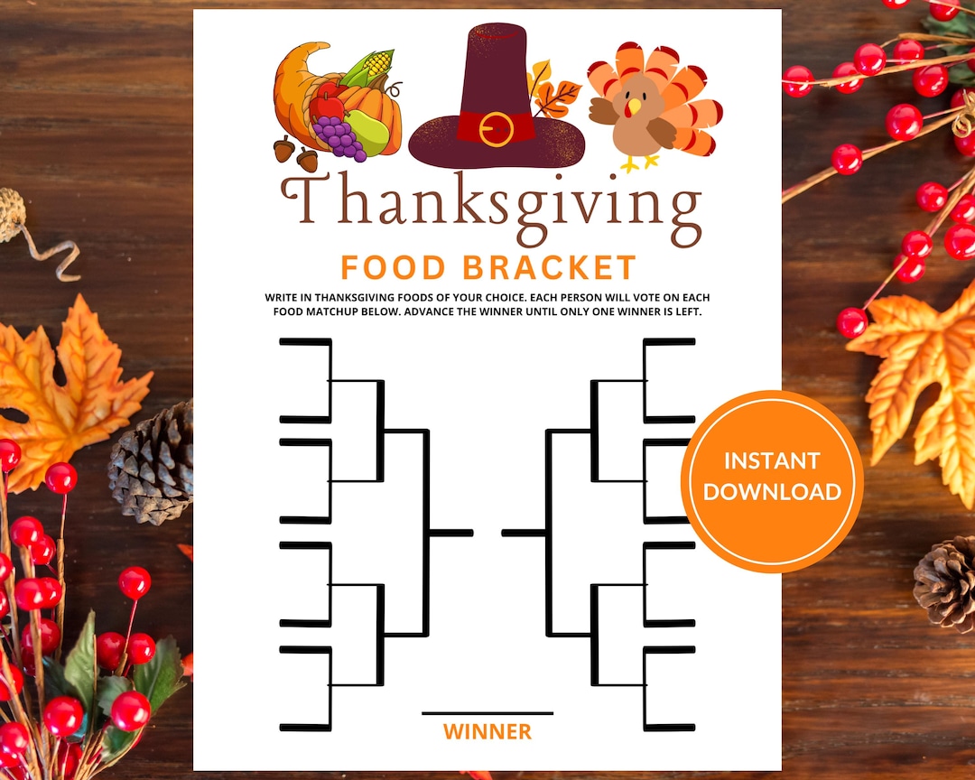 thanksgiving food bracket game: printable table quiz (digital