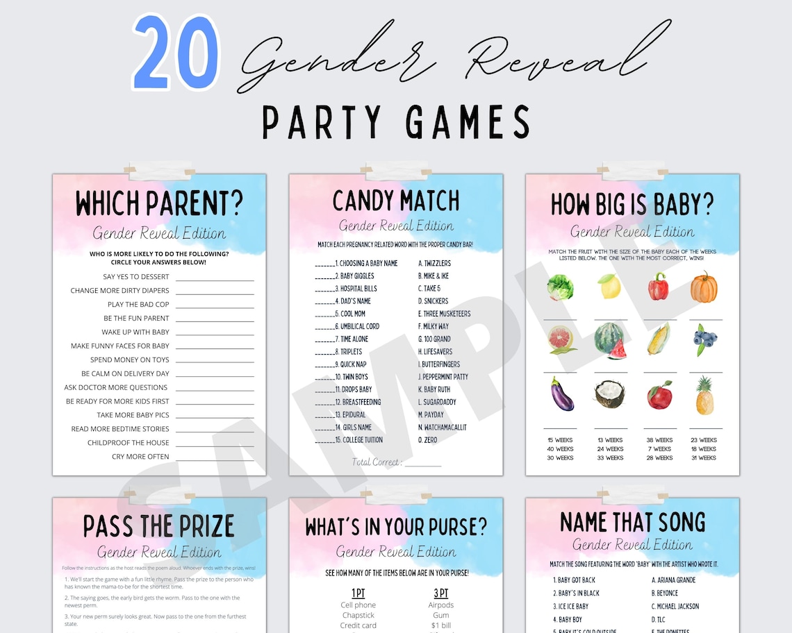 Minute To Win It Gender Reveal Games Gender Reveal Games Bundle Gender Reveal Games Gender - Etsy