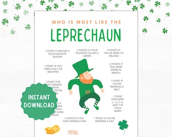 Most Like Leprechaun Game | St. Patrick's Day Party (Digital Download)