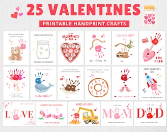 25 Valentine's Day Handprint Crafts, Printable Valentines, Kids Activity, DIY Valentine Cards (Digital Download)