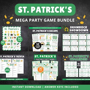 St. Patrick's Day MEGA-spelpaket: Bingo, Trivia, Escape Room (utskrivbart)