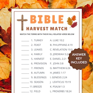 Fall Bible Harvest Match Game: Sunday School Printable (Digital Download)