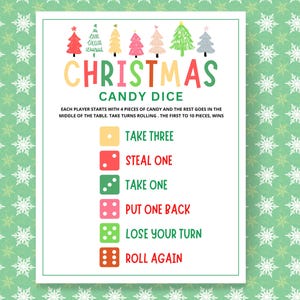 Christmas Candy Dice | Colorful Christmas Game | Fun Christmas Game | Christmas Candy Game | Printable Christmas Game | Christmas Game Kids