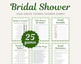 Sage Green Bridal Shower Games: 25 Printable Activities (Digital Download)