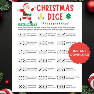 Weihnachtswürfel | Weihnachts-Familienspiel | Druckbares Weihnachtsspiel | Weihnachts-Party-Spiel | Lustiges Weihnachtsspiel | Weihnachtliches Fragen Spiel