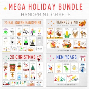 Holiday Handprint Craft Bundle | Halloween Thanksgiving Christmas New Years Handprint Craft | Handprint Craft | Craft for Kids | Printable