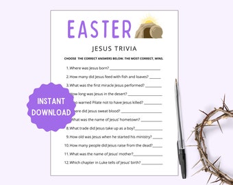 Juego de preguntas sobre Jesús en Pascua / Imprimible de la Iglesia Cristiana (Descarga digital)