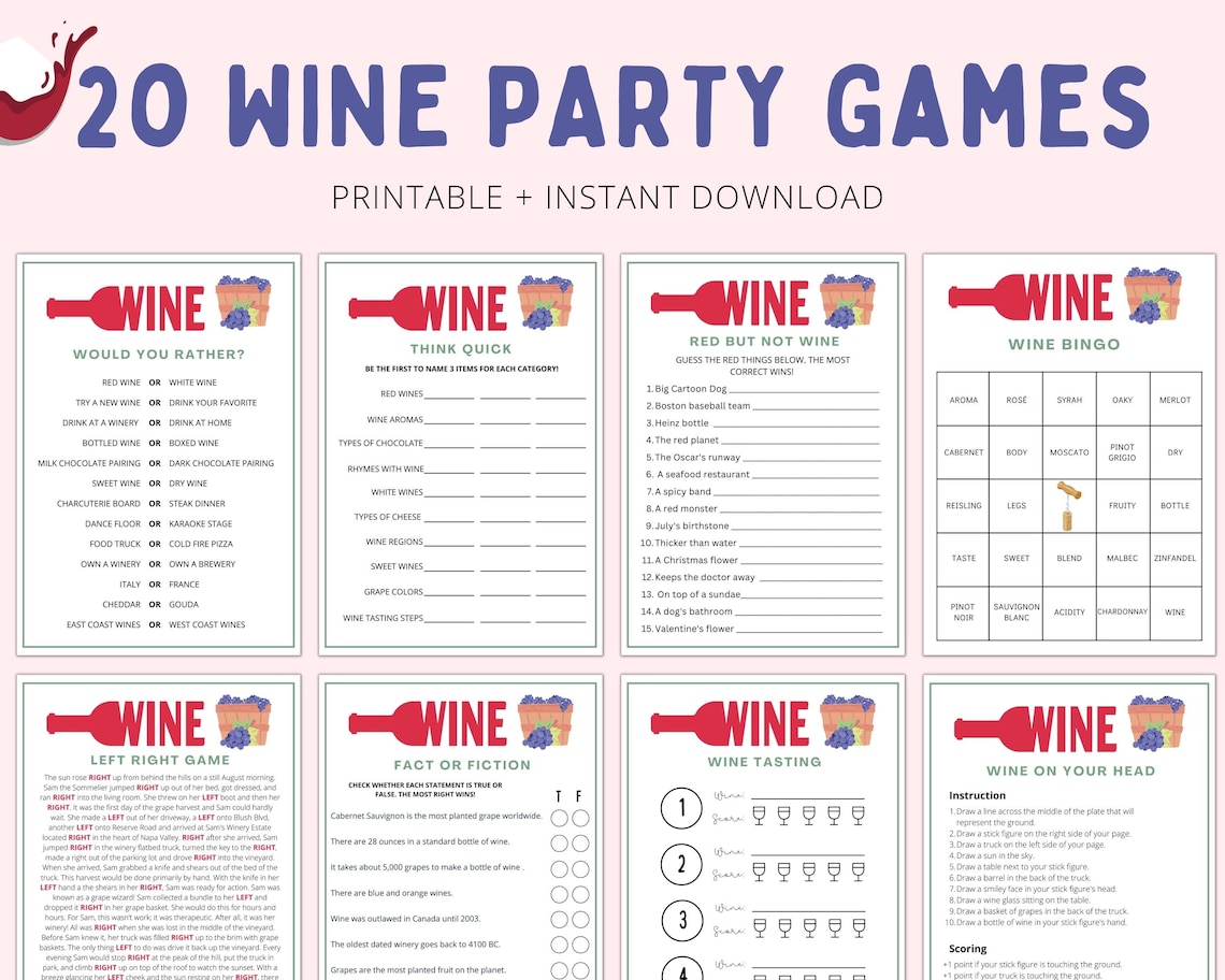 Wine Party Games Wine Tasting Party Wine Games Wine Etsy