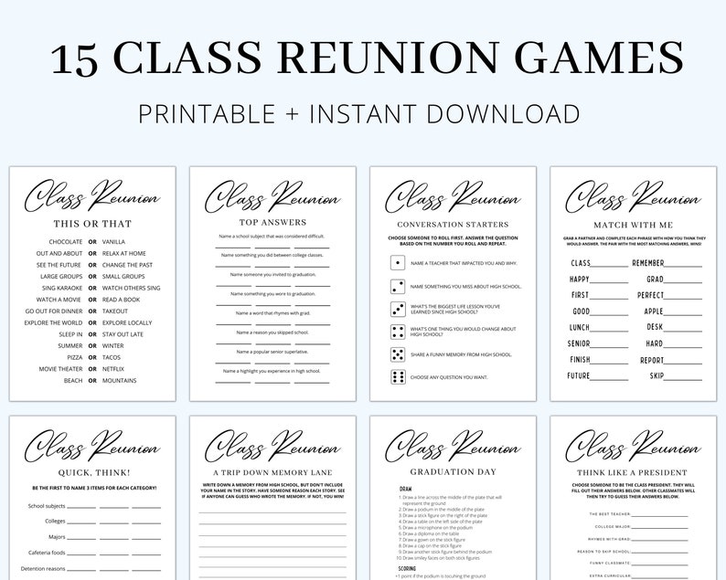 Paquete de juegos de reunión de clase: 15 juegos imprimibles (descarga instantánea)