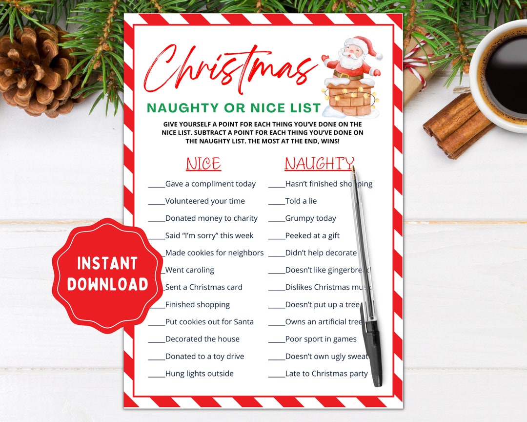 Naughty or Nice List Funny Christmas Game Christmas Party Game ...