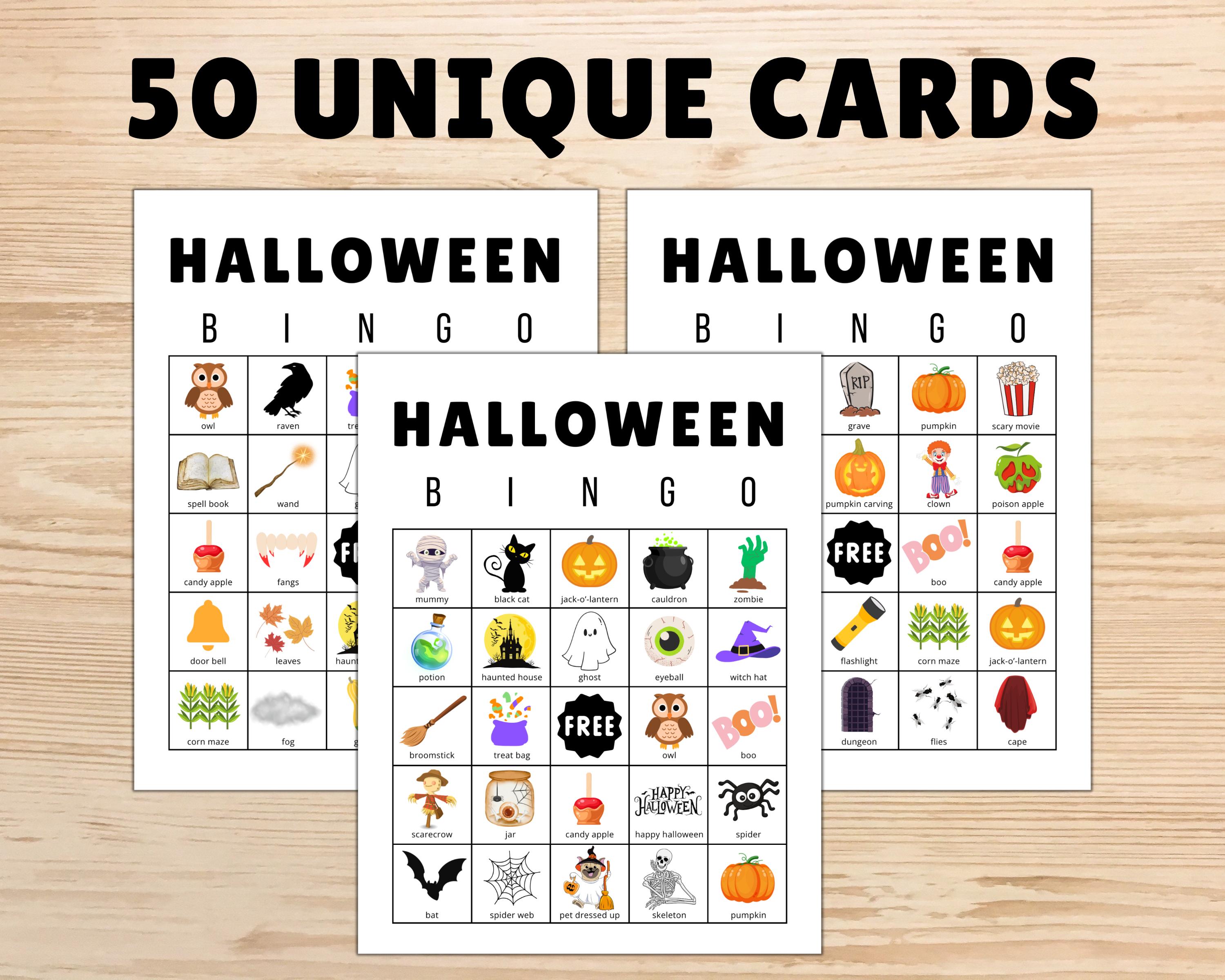 50 Halloween Bingo Cards: Printable Party Game (digital Download) - Etsy