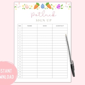 Easter Potluck Potluck Sign up Sheet Easter Sign up Sheet Easter Church ...