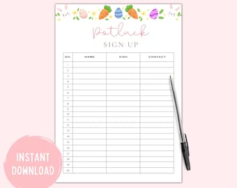 Easter Potluck | Potluck Sign Up Sheet | Easter Sign Up Sheet | Easter Church Potluck | Potluck Food Sign Up | Easter Dinner | Printable