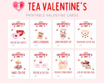 Tea Party Valentine Cards | Kids Classroom Valentines (Digital Download)