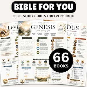 Può includere: Una raccolta di schede di studio biblico con il testo BIBLE FOR YOU, BIBLE STUDY GUIDES FOR EVERY BOOK e 66 BOOKS. Ogni pagina include riassunti dettagliati, temi chiave, personaggi, linee temporali e versetti per libri come la Genesi.