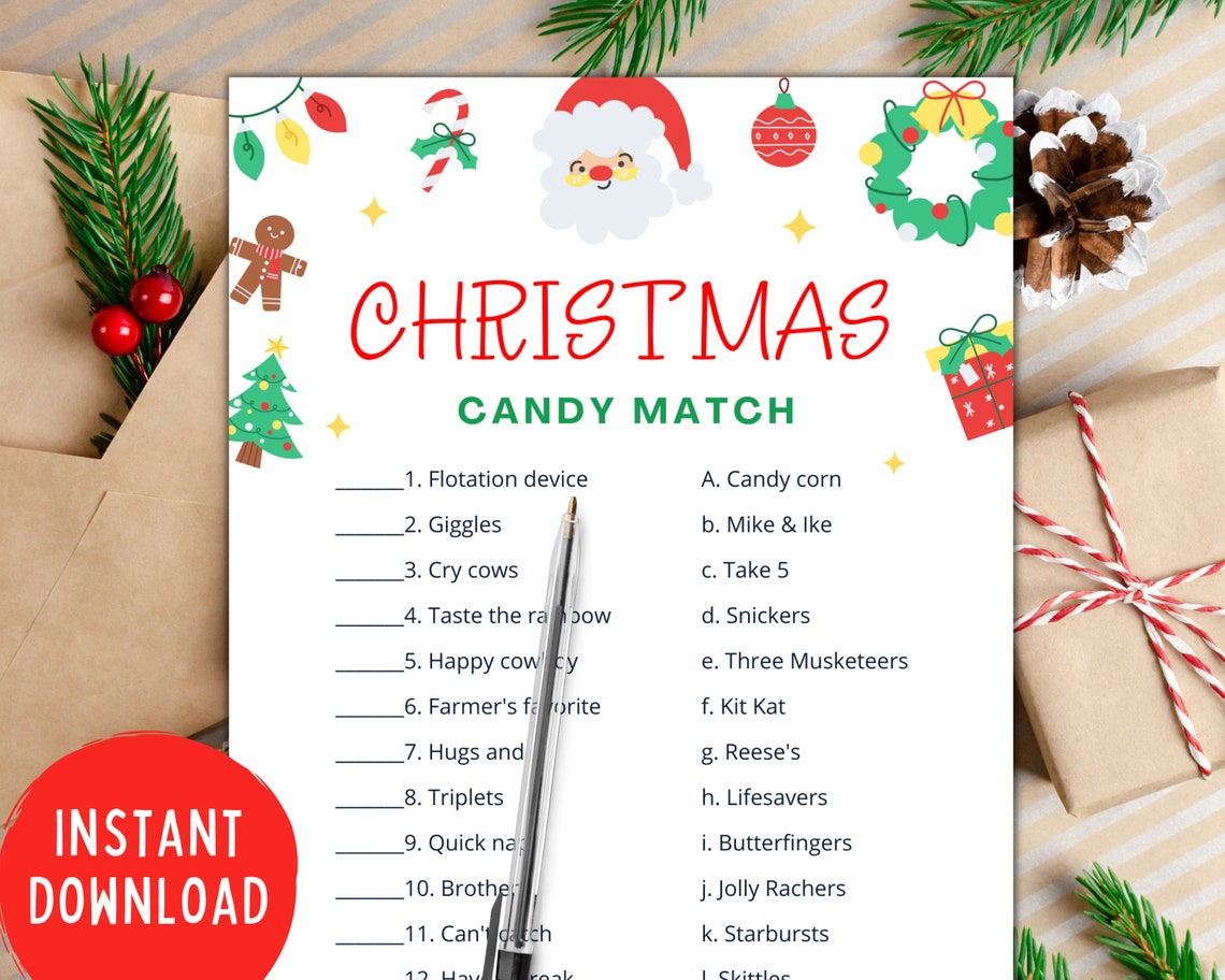 Christmas Candy Match Christmas Party Games Christmas Etsy