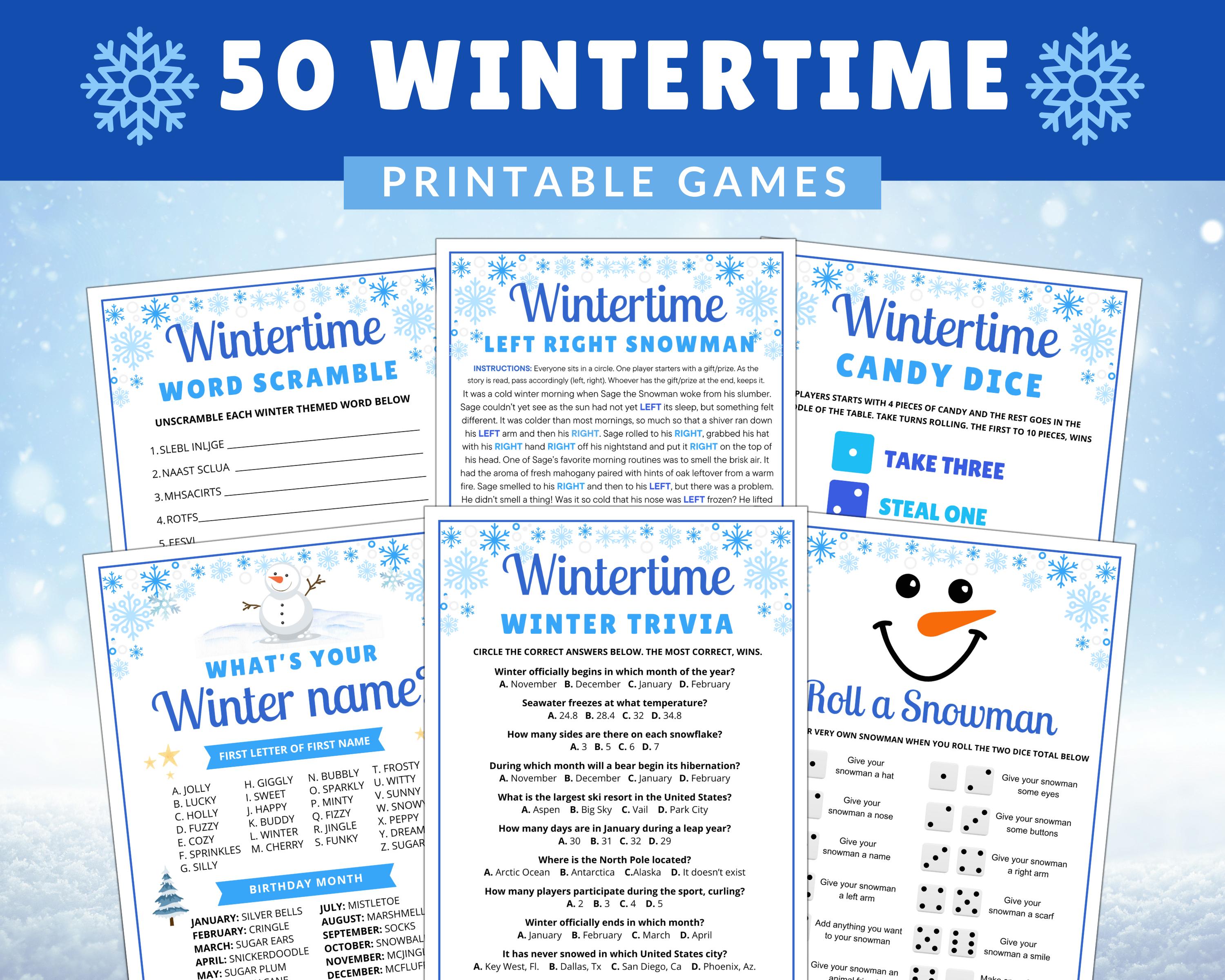 Wintertime Printable Games | Winter Activities | Winter Classroom Party | Winter for Kids | Winter Ideas | Winter School | Holiday Games