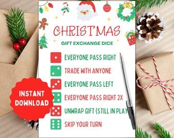 Dados de intercambio de regalos / Juego de intercambio de regalos / Juego de regalos de Navidad / Pasar el juego de regalos / Juegos de Navidad / Juegos de fiesta de Navidad / Imprimible