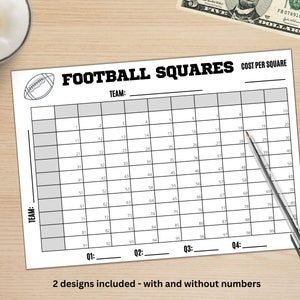 Football Squares | Football Party Games | Football Fundraiser | Football Squares Board | Football Squares Template | Football Game Printable