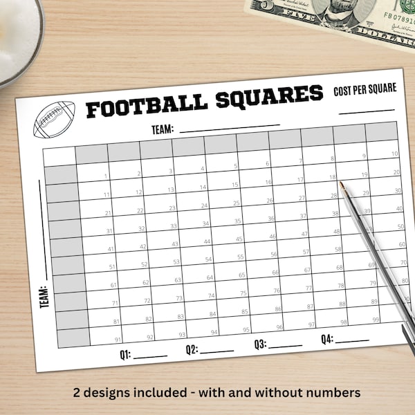 Free Football Squares Printable Etsy