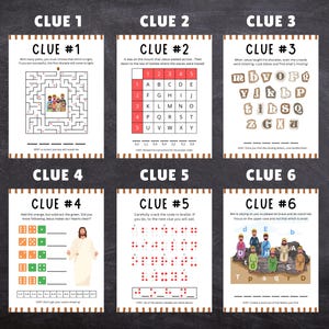 Puede incluir: Seis hojas de actividades educativas con los t&iacute;tulos "Pista 1" a "Pista 6". Cada hoja presenta un rompecabezas o juego diferente, incluyendo un laberinto, una b&uacute;squeda de palabras y un c&oacute;digo braille. Las hojas est&aacute;n dise&ntilde;adas con un borde marr&oacute;n y texto.