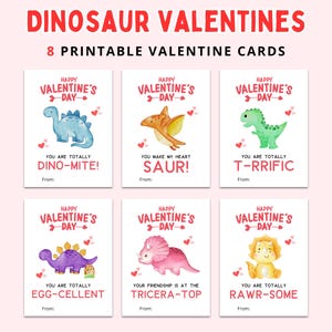 Tarjetas de San Valentín con dinosaurios / Tarjetas de San Valentín con dinosaurios / Tarjetas de San Valentín con dinosaurios para imprimir / Juegos de palabras con dinosaurios / Tarjetas de San Valentín lindas / Tarjetas de San Valentín para niños