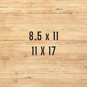 Peut inclure: Un fond en bois avec le texte "8.5 x 11" et "11 x 17" imprim&eacute; en noir.