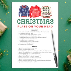 Plate on the Head Game | Hilarious Christmas Game | Christmas Party Game | Funny Christmas Game | Christmas Game Adults Groups | Printable