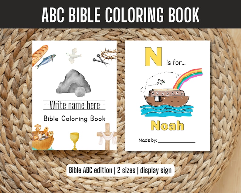 May include: A printable coloring book page featuring the letter N and an illustration of Noah's Ark with a rainbow above it. The text "N is for... Noah" is included. The page is designed for children to color.