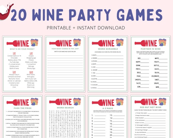 Wine Party Games Wine Tasting Party Wine Games Wine Bingo Wine Themed Party  Wine Scorecards Winery Games Printable Wine Games - Etsy