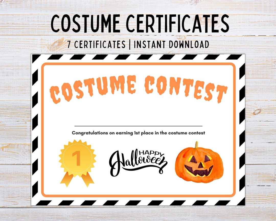 Costume Party Certificate Costume Party Trophy Halloween Costume Party Costume Party Awards