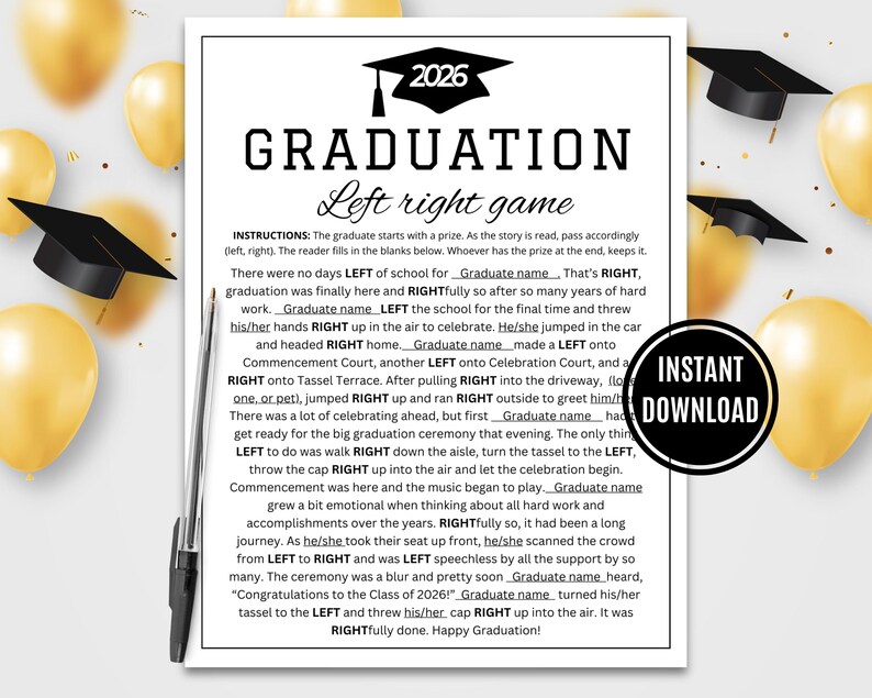 2026 Graduation Left Right Game | Printable Party Game (Digital Download) image 1