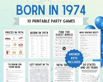 50th Birthday Party Games | Born in 1974 | 50th Birthday Games | 1974 Games | 1974 Birthday Game | 1974 Trivia | 50th Games | Printable