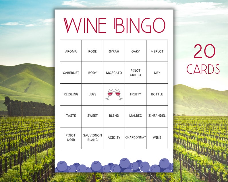 Wine Bingo Wine Games Wine Party Games Girls Wine Trip Etsy