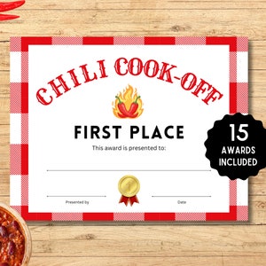 Chili Cook-Off Awards | Chili Cook-Off Certificates | Chili Cook-Off | Chili Cook Off Prizes | Chili Contest | Chili Cook Off Printable